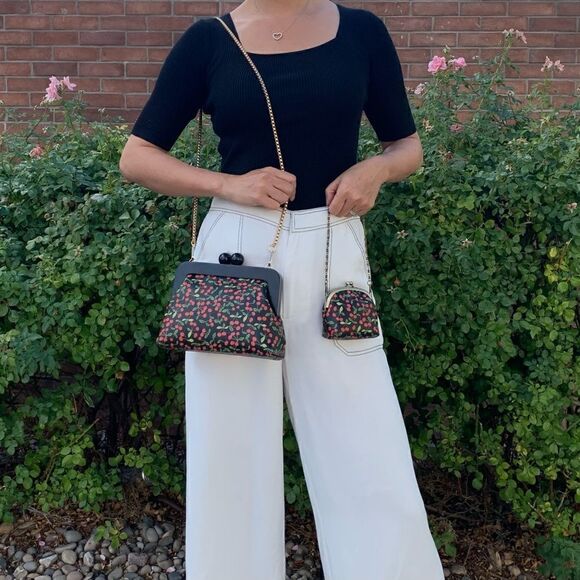 Handmade Genuine Leather Cherry Print Wooden Frame Bag/Crossbody & Small Purse - Picture 10 of 16